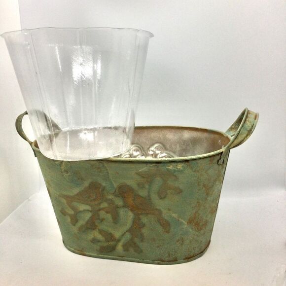 Shabby Chic Birds Tin Planter Storage Organizer NWT - Picture 2 of 10